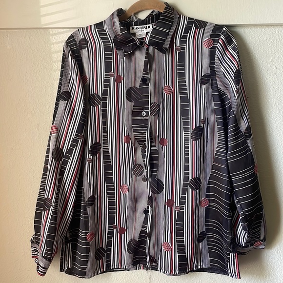 Vintage funky long sleeve button down polyester blouse by Joan Leslie - Picture 1 of 6
